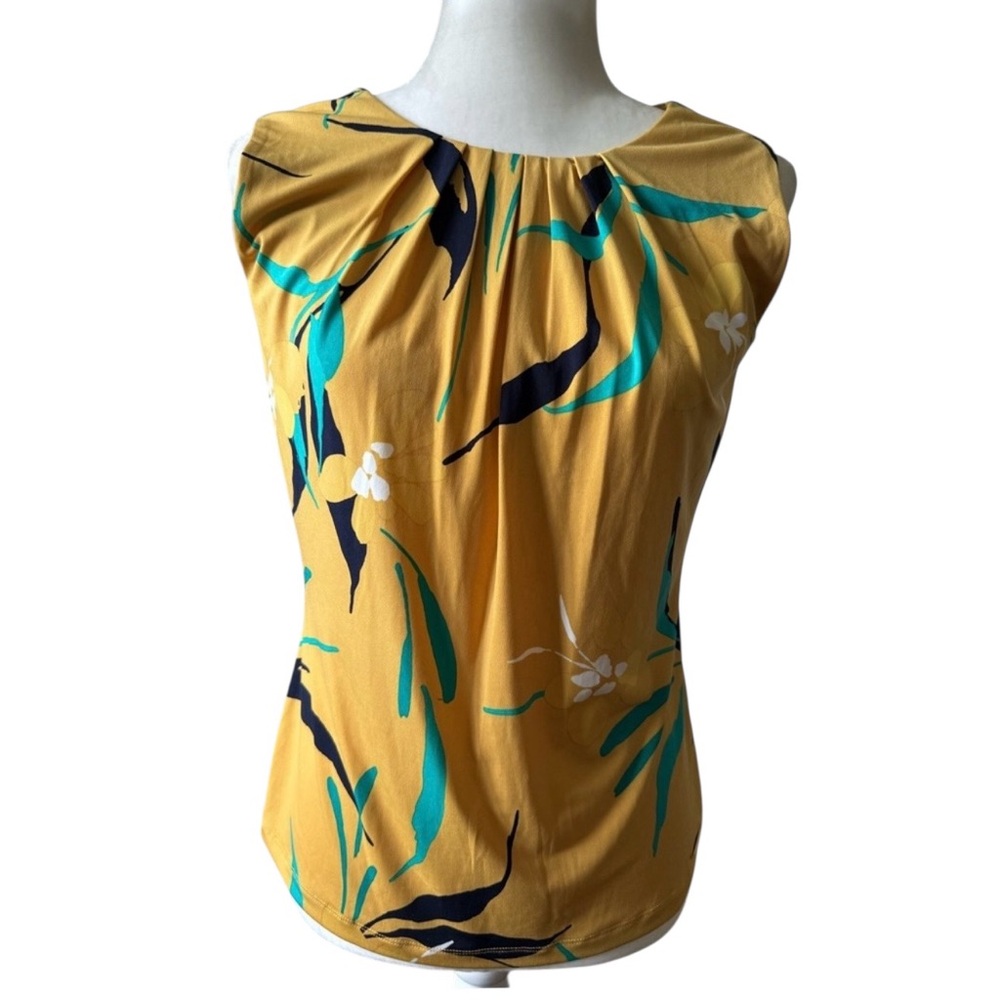 Calvin Klein Yellow Mustard Sleeveless Top Blue Aqua and White Size Small